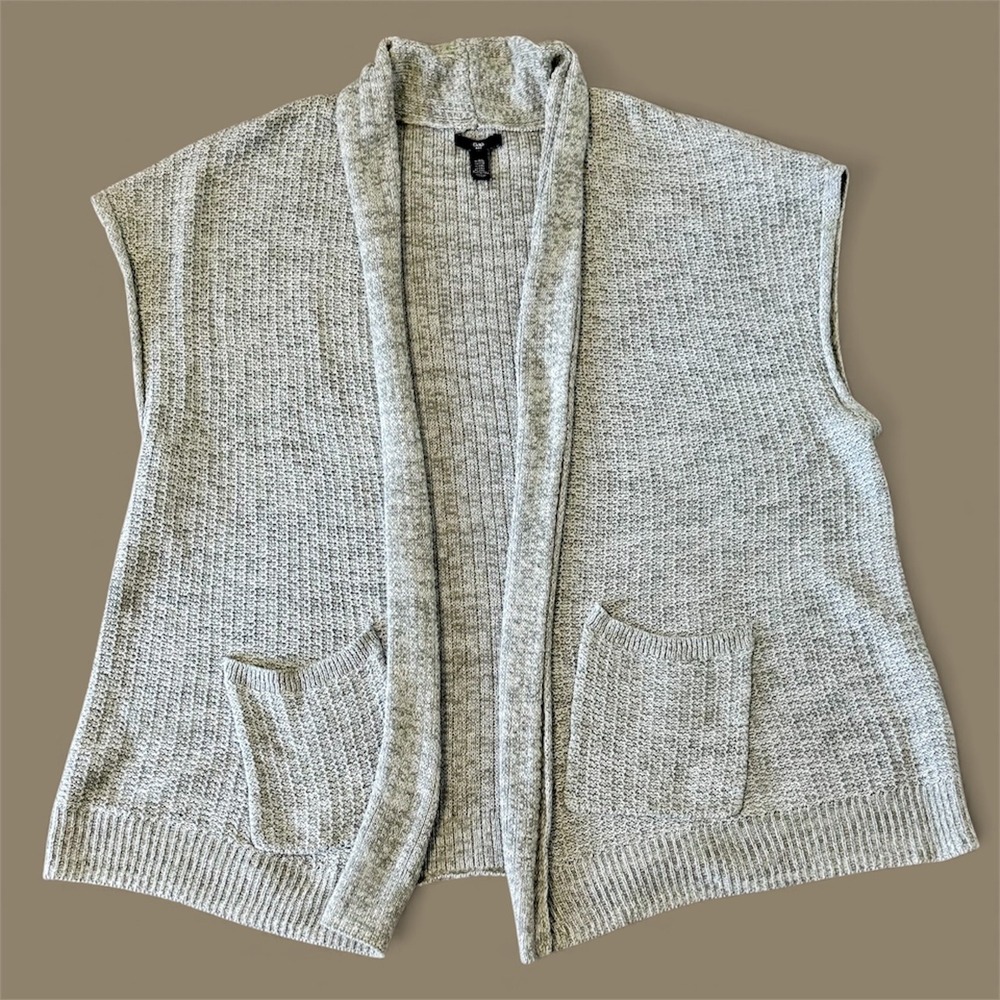 Gap Womens Gray Knit Open Front Collar‎ Sleeveless Cardigan Vest XXL Pockets